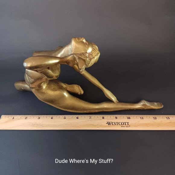 Vintage Solid Brass Reclining Woman Figure Art Deco Nouveau Statue Erly 20th Cnt - Picture 8 of 8